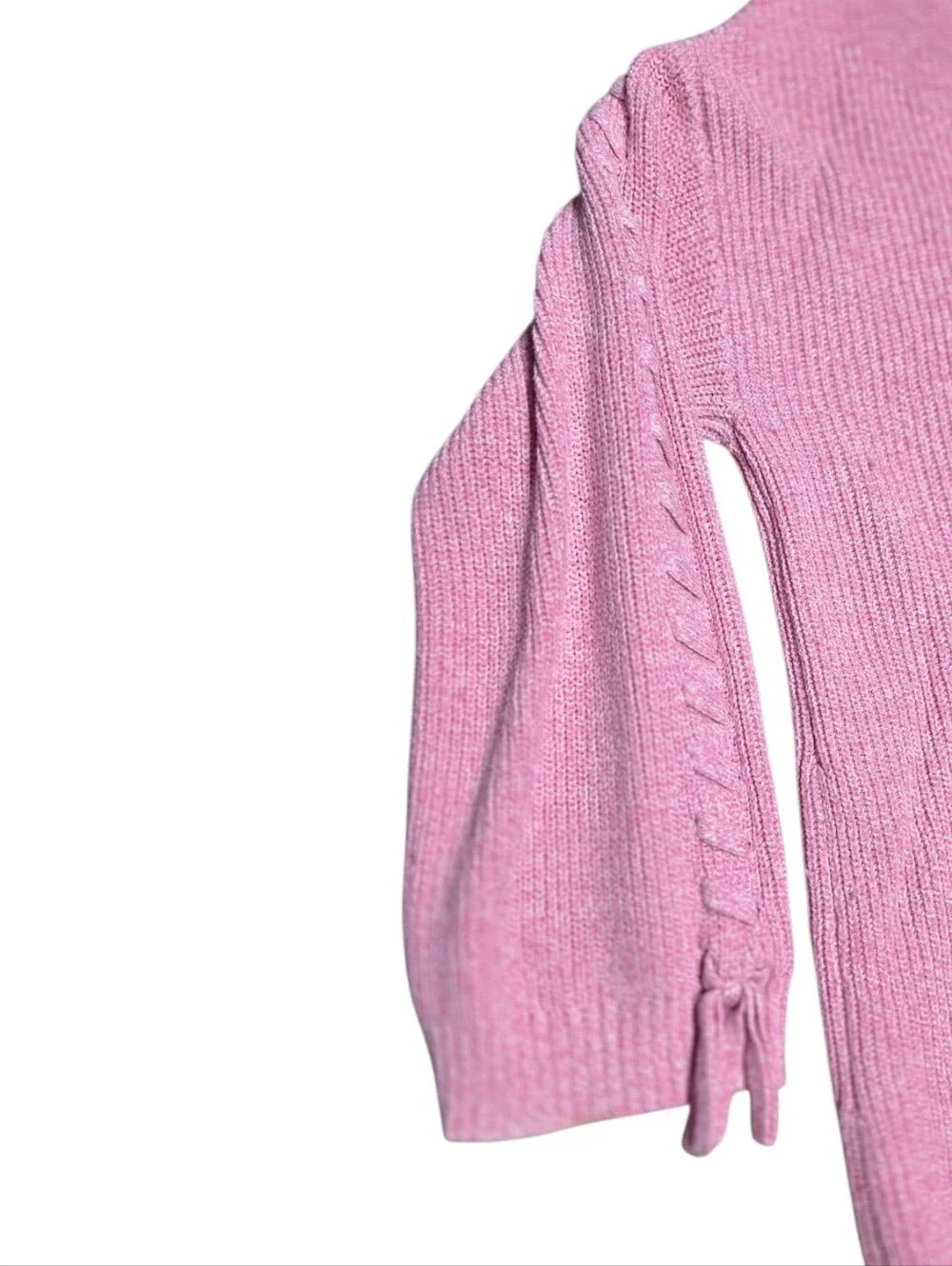 Pink Women's Sweater Braided Laces On Sleeves Large - Picture 2 of 5